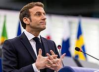 Während der heutigen Plenarsitzung des Europäischen Parlaments stellt Frankfreichs Präsident Emmanuel Macron die Ziele der beginnenden Ratspräsidentschaft Frankreichs vor. Foto: Philipp von Ditfurth/dpa