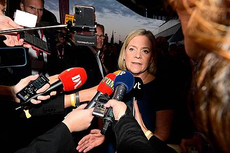 Magdalena Andersson auf der Wahlveranstaltung der sozialdemokratischen Partei im Waterfront Conference Center in Stockholm.